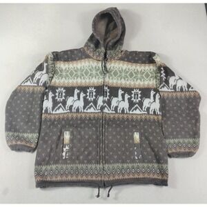 Tejidos Ruminahui Sweater Hoodie Mens Medium Gray Llama Fair Isle Wool Ecuador